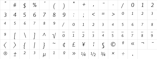 Lisboa Expert Light Italic  glyph index