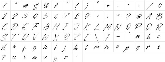 Baguette Regular  glyph index