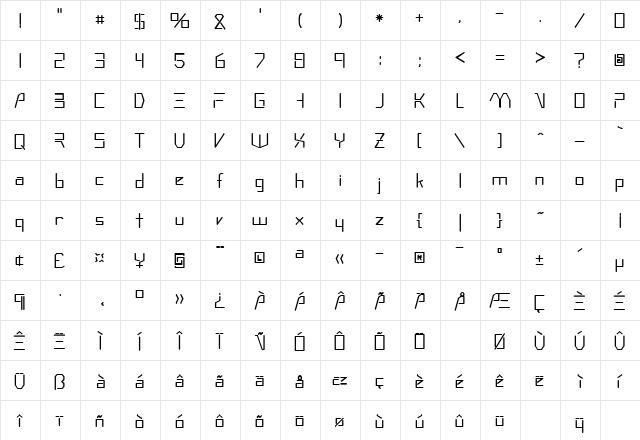 ADENCLIFF Regular  glyph index