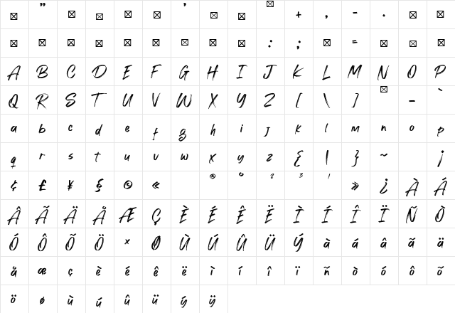 WildFoxs Regular  glyph index