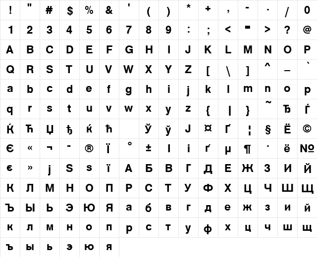 NimbusSanNo5TCYMed Regular  glyph index