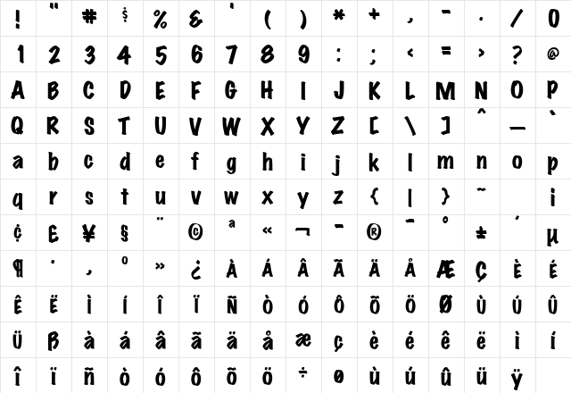 Marker Felt Wide  glyph index