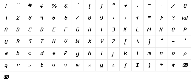 DisposableDroid BB Italic  glyph index