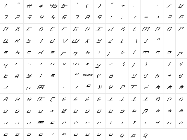 Blue July Expanded Expanded  glyph index