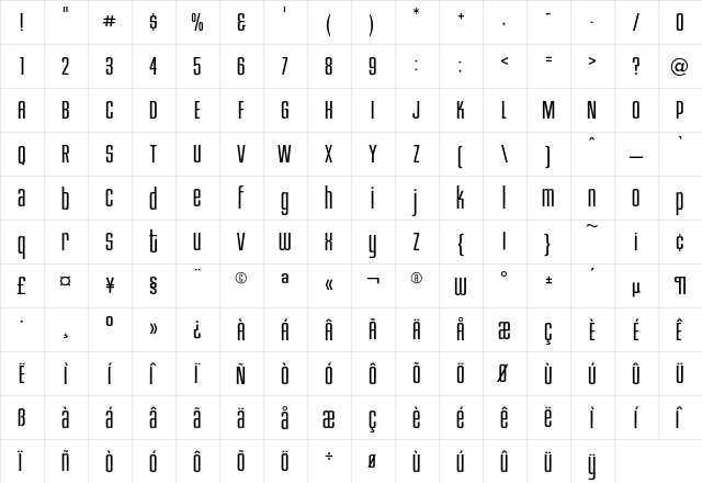 HouseGothic LightTwo  glyph index