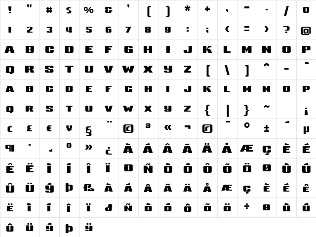 Sneakers Medium SC Regular  glyph index