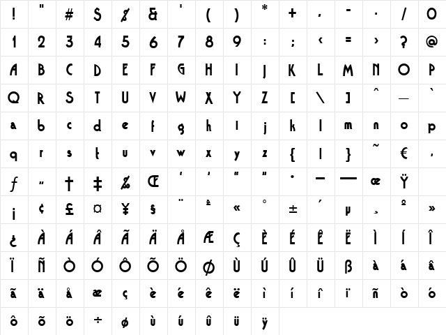 Brasilia Regular  glyph index