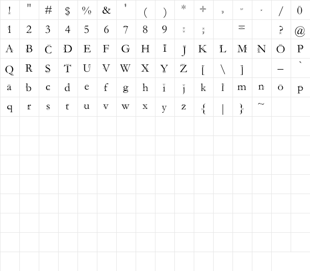 NewFont Regular  glyph index