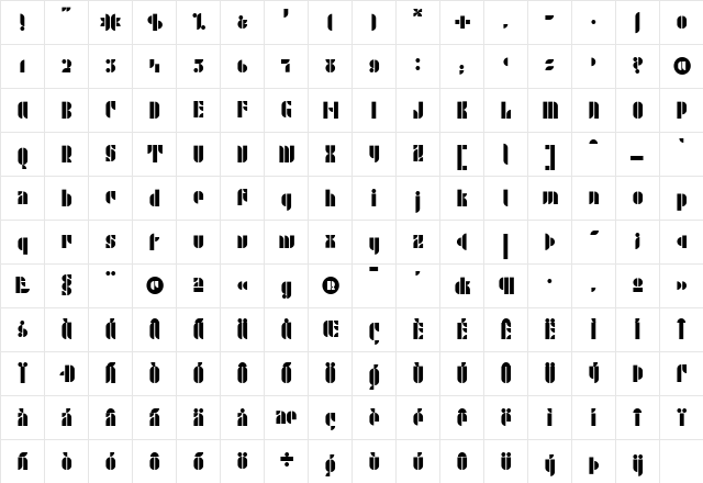 P22Albers Regular  glyph index