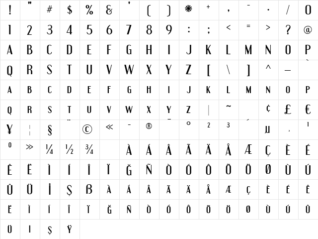 TrSah Engebrechtre Regular  glyph index