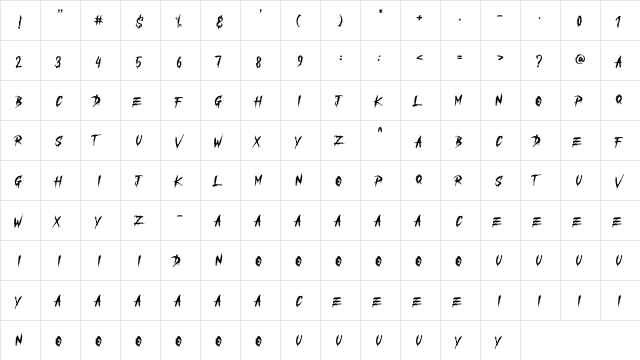 ZOMBIES REBORN Regular  glyph index
