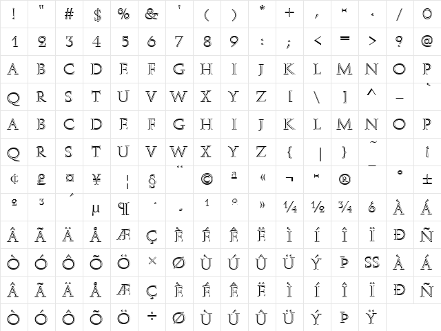 URWAlmagestOpeD Regular  glyph index