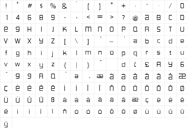 Standle Regular  glyph index