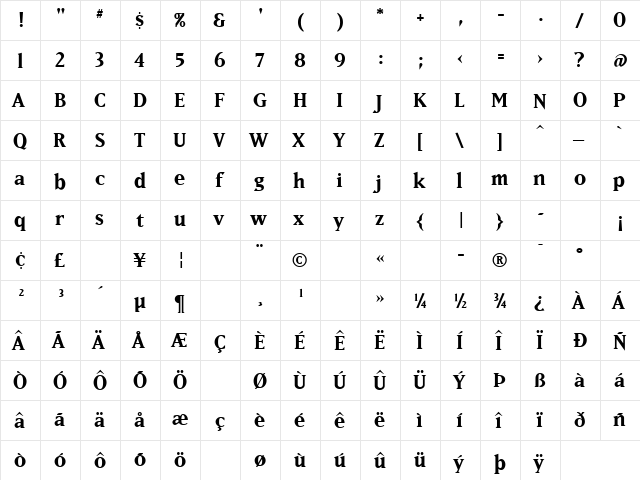 MatrixBoldLining Bold  glyph index