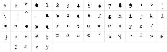 TrixieExtra Regular  glyph index