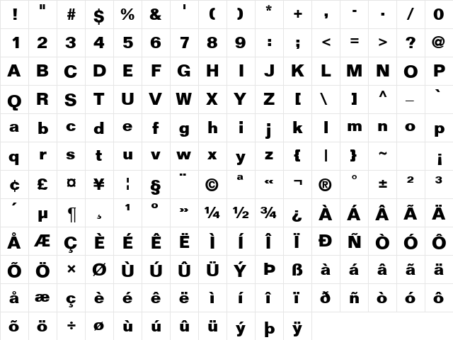 FoldModernDB Normal  glyph index