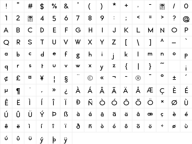 Typo Formal Demo Regular  glyph index
