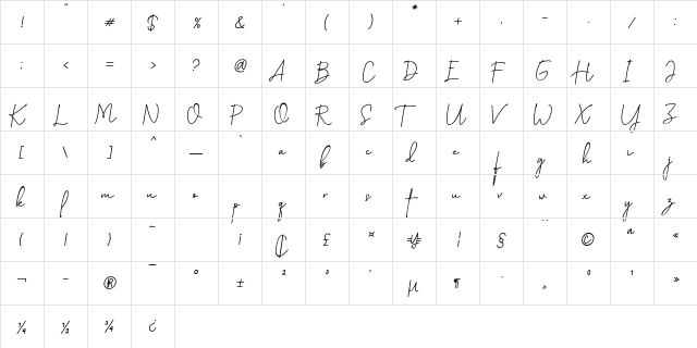 Katty Pretty 1 Regular  glyph index