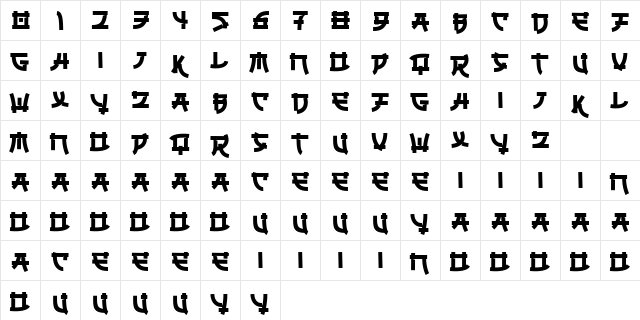 Ungai Regular  glyph index