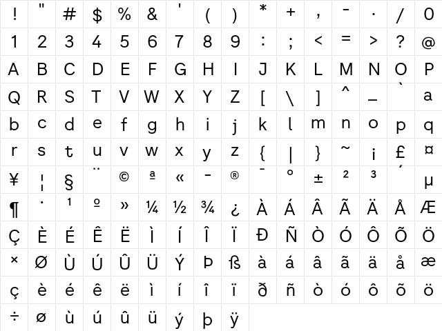 Literal Regular  glyph index