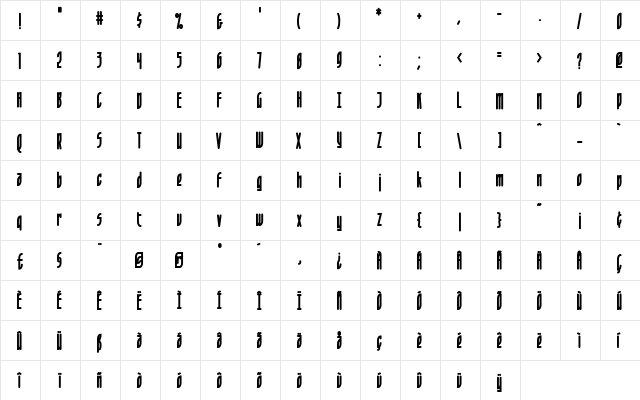 LeafletBold Regular  glyph index