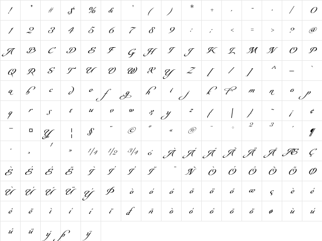 Olidia Three Pro  glyph index