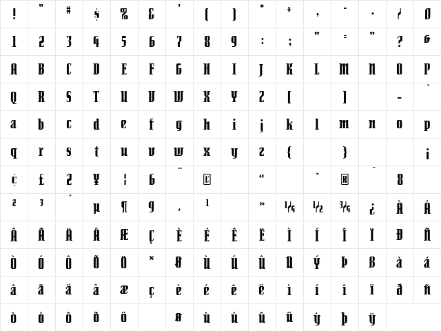 SenatorUltra Regular  glyph index