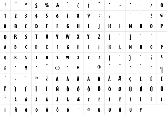 GilmoreSansExtBolExtCondTitl Roman  glyph index