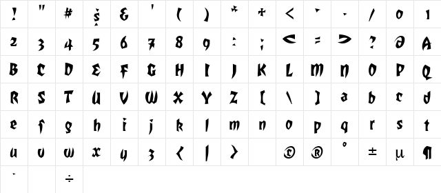 Romulan Regular  glyph index
