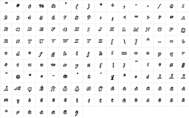 Grind Regular  glyph index