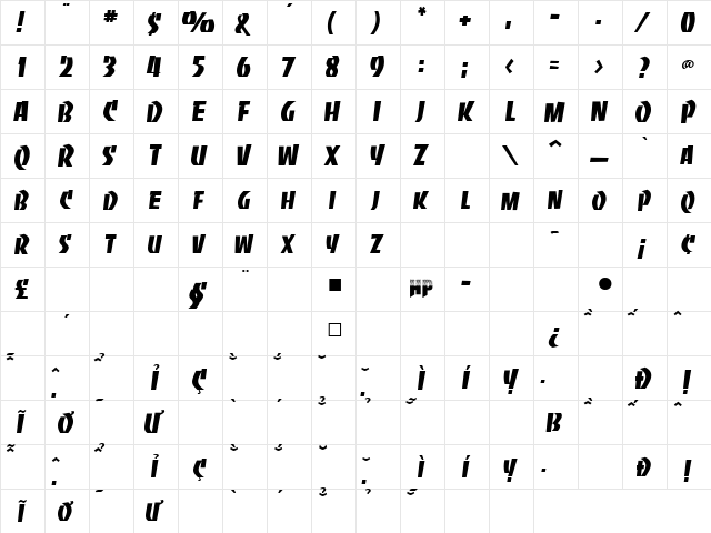 HP-Jamai Bold Italic  glyph index