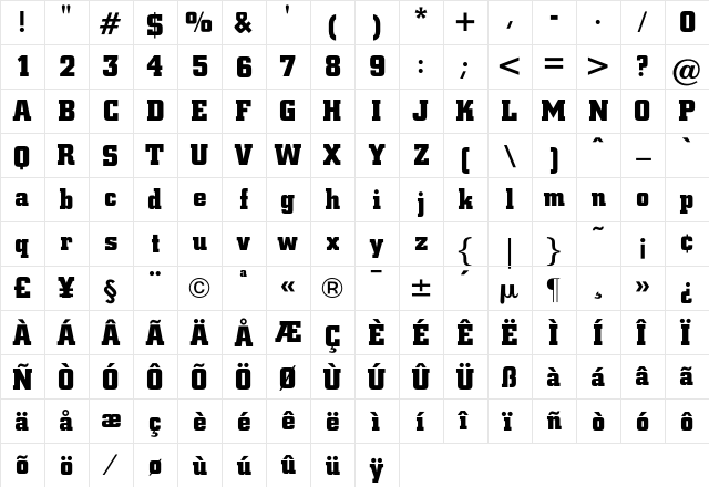 CyprusBold Regular  glyph index