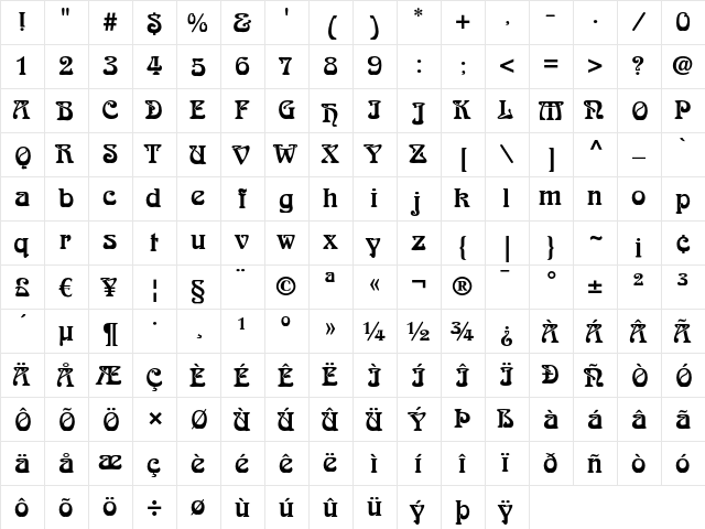 Arnold Boecklin LT Regular  glyph index