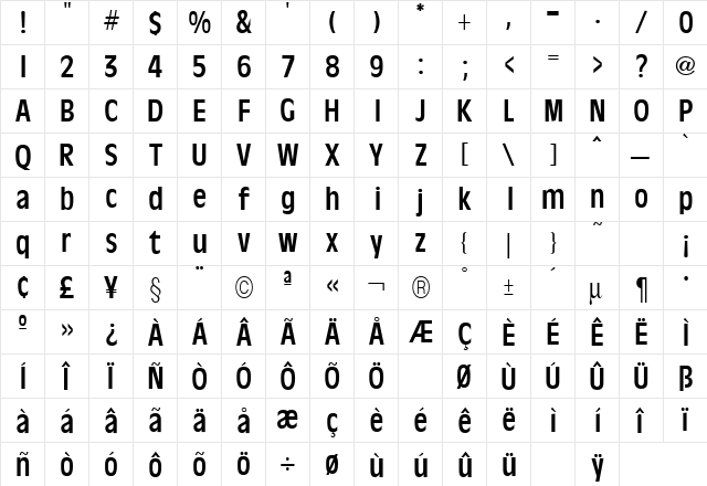 Olive Regular  glyph index