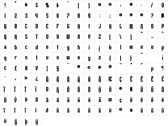 Empanada Bold  glyph index