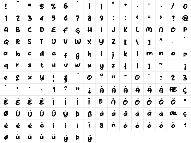 Derby Jookes Regular  glyph index