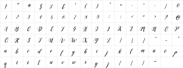 Maisara Script Regular  glyph index