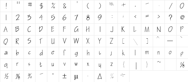 BluePrintBold Regular  glyph index