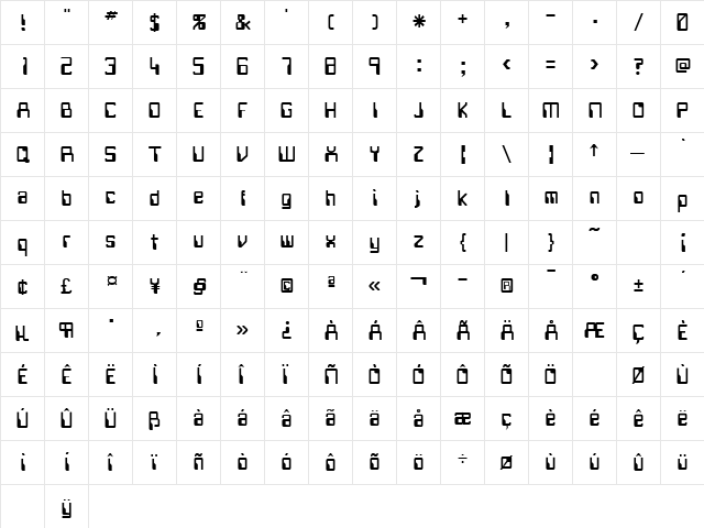 FRANCO Regular  glyph index