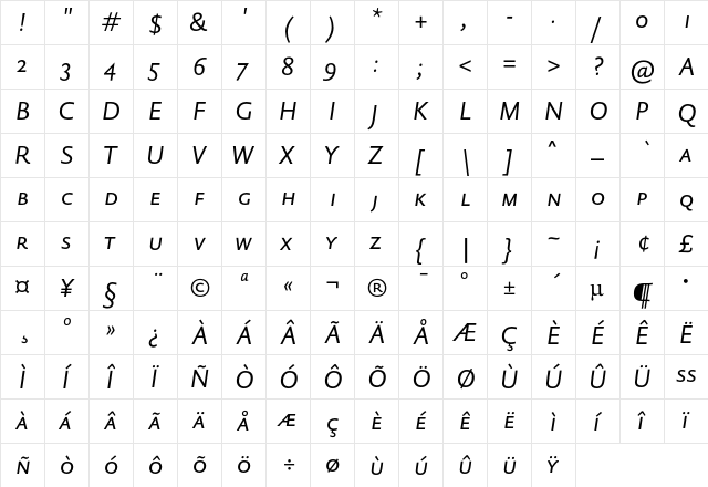 DTL Haarlemmer D Sans Caps Italic  glyph index