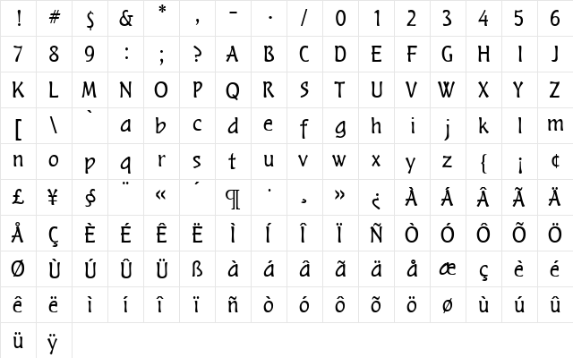 Arturis UT Light Regular  glyph index