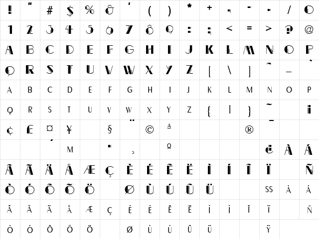 Gaslight Regular  glyph index