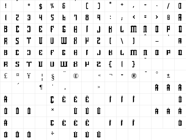 Quadrangulus Regular  glyph index