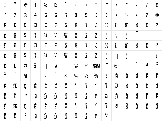 Mitzvah Regular  glyph index