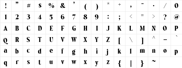 Regint Regular  glyph index