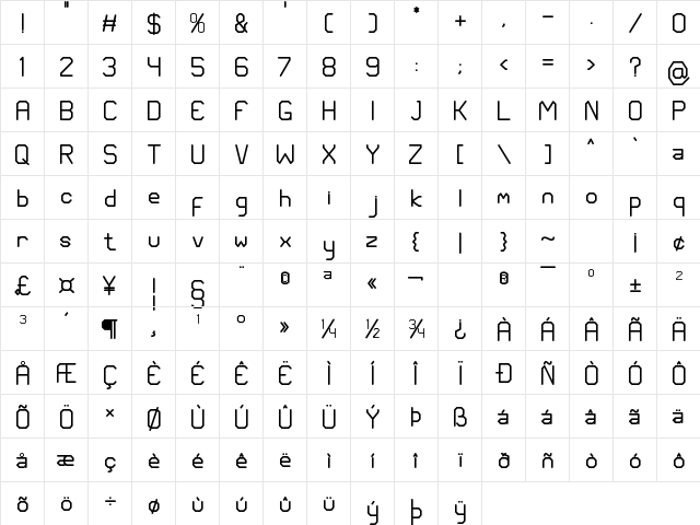 Stream Regular  glyph index