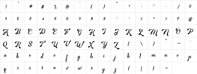 Martine Script Regular  glyph index