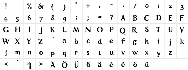 RohrfederRough Regular  glyph index