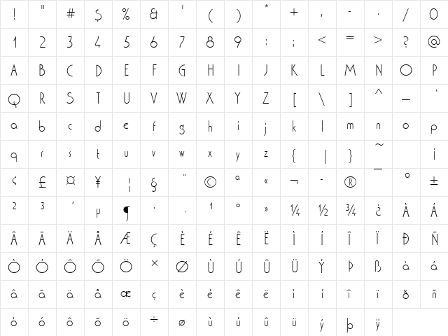 Washington Becker Light Regular  glyph index