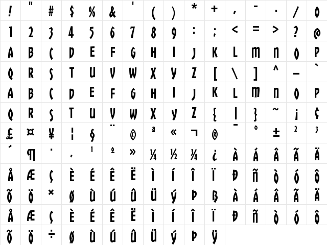 Chickweed Titling Regular  glyph index
